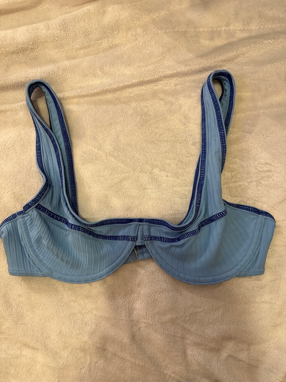 Frankie's Bikinis Blue Ribbed Underwire Bikini Top